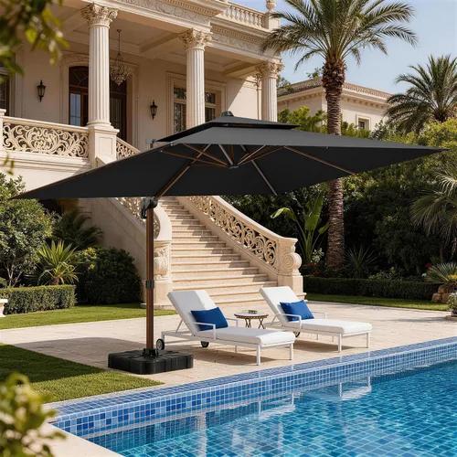 Vista 68 de Sombrilla de 10 x 13 pies para exteriores, sombrilla grande rectangular con viga voladiza, resistente, con rotación de 360°, sombrilla con Beige