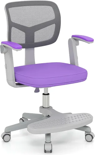 Vista 17 de Giantex Silla de escritorio para niños, silla rodante ergonómica ajustable con reposapiés y apoyabrazos abatibles, silla de oficina para niños