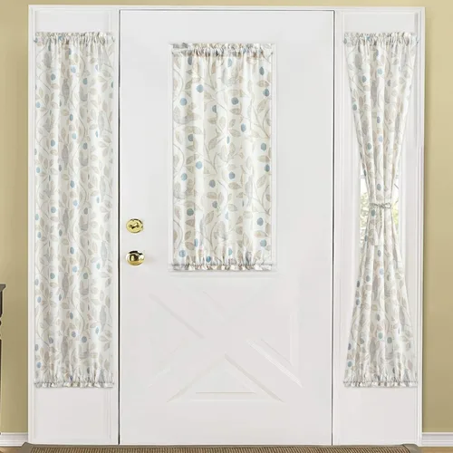 Vista 2 de VOGOL - Cortina decorativa con patrón de pájaros para puerta delantera, cortinas francesas de cocina con reducción de vista, 1 panel de lino