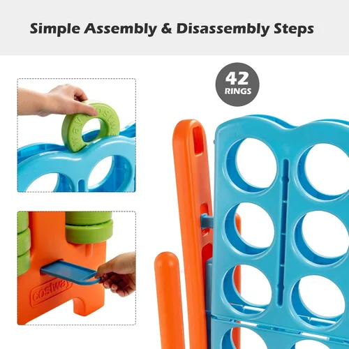 Vista 5 de COSTWAY Juego Gigante Jumbo 4 en Raya, Conecta 4 para Niños y Adultos, 3.5 Pies de Alto para Interiores y Exteriores con 42 Anillos Jumbo