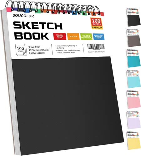 Vista 22 de Soucolor Suministros Escolares Cuaderno de bocetos de 9 x 12 pulgadas para profesor y estudiante de secundaria, paquete de 1 cuaderno de bocetos