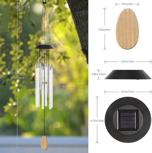 Vista 3 de Carillones de viento solares para exteriores, carillones de viento conmemorativos de 37 pulgadas, regalos para mamá y abuela, 6 tubos LED que