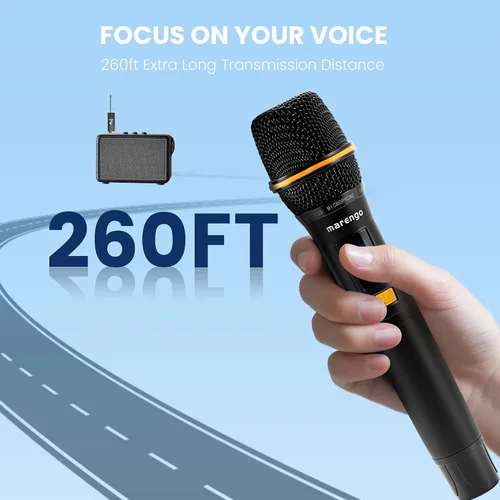 Vista 6 de Micrófonos inalámbricos, micrófono profesional UHF de metal dual para karaoke inalámbrico con receptor recargable (260 pies), conectar y usar
