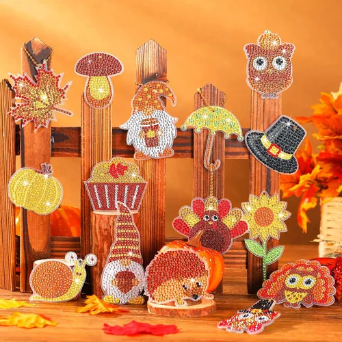 Vista 7 de Inbagi 15 llaveros de pintura de diamante de otoño, llaveros de arte de diamantes de otoño, decoración para decoración de fiesta de Acción de Gracias