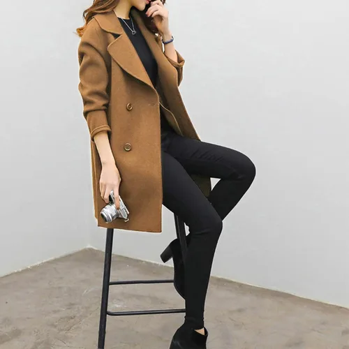 Vista 3 de JEGULV Gabardinas largas elegantes para mujer, ligeras, con frente abierto, color sólido, chaquetas para exteriores, cuello de solapa con muescas