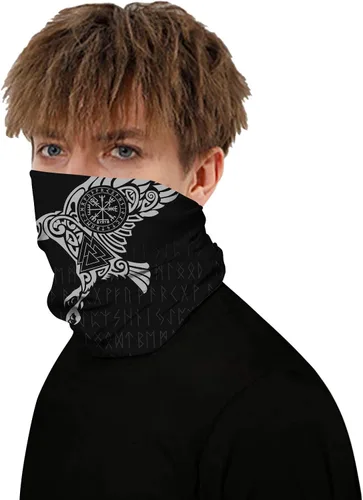 Vista 5 de DUOLIFU Geniales bandanas de calavera deportiva y casual, estampado vikingo, bufanda, pasamontañas, forro para casco