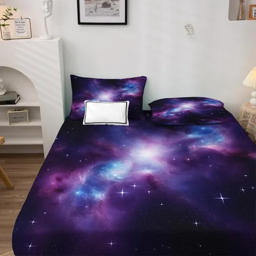 Vista 3 de Galaxy Sheets - Juego de sábanas de tamaño individual, sábanas de microfibra suave con bolsillo profundo y estampado sin arrugas, 1 sábana bajera, 1