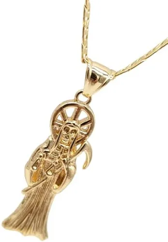 Vista 4 de Ray Jewelry - Collar chapado en oro de 14 quilates con colgante de La Santa Muerte, eslabones marineros, 22 pulgadas de largo, 1.575 x 0.591 in