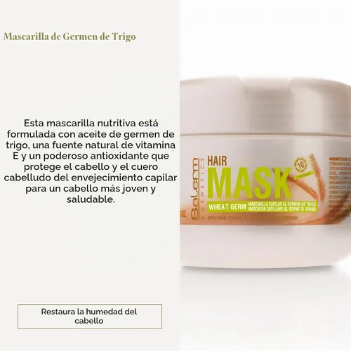 Vista 2 de SALERM - Mascarilla nutritiva para el cabello - 6.74 Oz - con germen de trigo - para cabello seco y dañado - Hidratación profunda del cabello