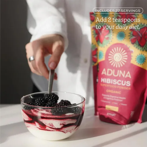 Vista 4 de Aduna Polvo de hibisco orgánico Flor de hibisco 100% para la salud de la piel, intestino y corazón Fuente vegana natural de antioxidantes
