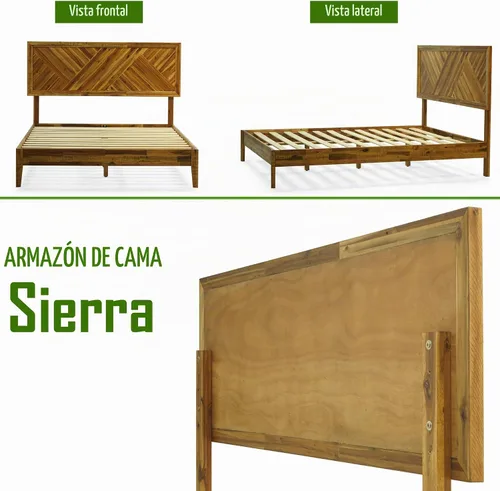 Vista 4 de Acacia Sierra Marco de cama con cabecero de madera maciza, base de cama Queen, cabecera alta de madera compatible con todo tipo de colchones,