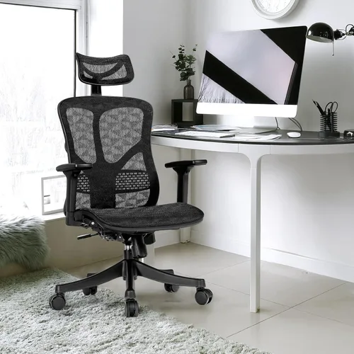 Vista 2 de Ergonomic Office Chair, High Back Office Chair with Adjustable Lumbar Support Comfortable Thick Cushion Computer Desk Chair Wide Headrest &