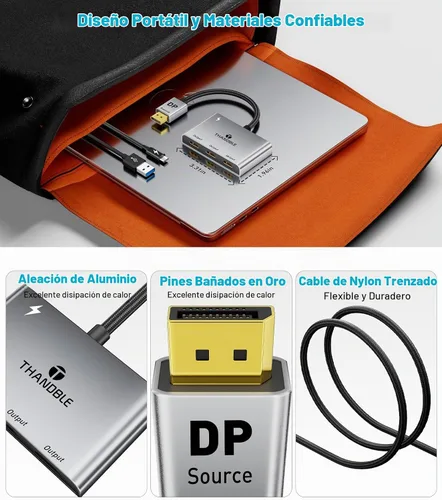 Vista 7 de DisplayPort a HDMI dual con adaptador DP (4K @60Hz) Pantalla extendida 1 en 3 salidas MST Hub para múltiples monitores compatible con tarjeta