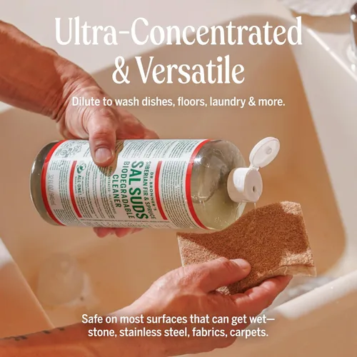 Vista 4 de Dr. Bronner's Pure-Castile Magic Soap Paquete variado y jabón corporal líquido limpiador biodegradable Sal Suds, limpiador multiusos, vegano, libre