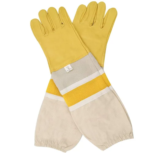 Vista 9 de DZXZY Guantes profesionales de apicultura de piel de cabra de primera calidad, suministros de apicultura con lona larga, mangas ventiladas y puños