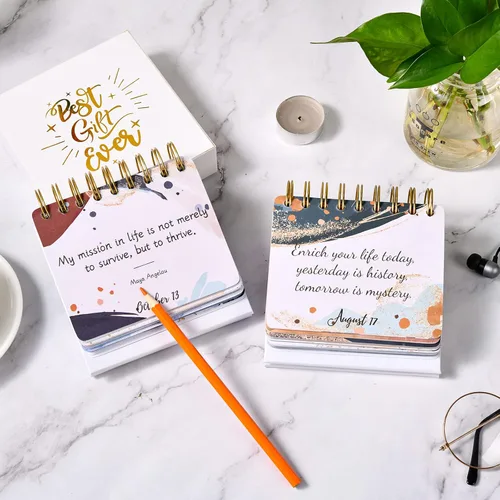 Vista 9 de Calendario diario perpetuo motivacional e inspirador, planificadores sin fecha, calendario perpetuo de escritorio, calendario inspirador de pie