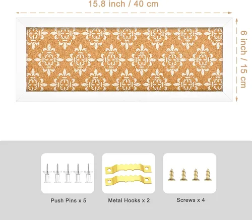 Vista 2 de Tablón de corcho decorativo largo para paredes, tablero de anuncios con estampado floral, tablero de visión con marco blanco para oficina, escuela