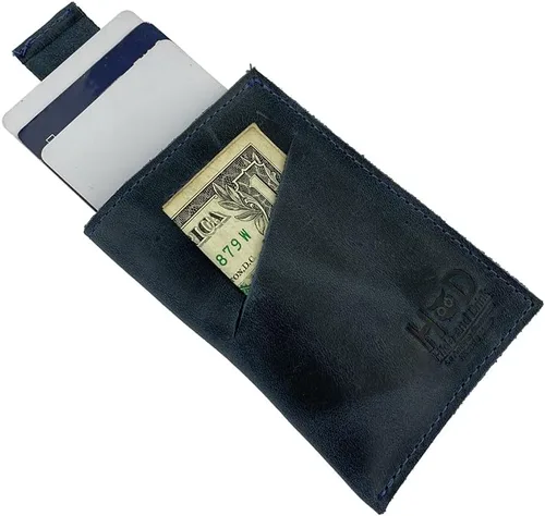 Vista 5 de Hide & Drink Cartera de cuero suave y funda para tarjeta hecha a mano azul pizarra