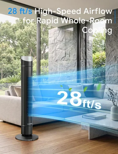 Vista 50 de ZAFRO Ventilador de torre inteligente para dormitorio, ventilador de torre oscilante de 120°, 28 pies/s de alta velocidad, 12 velocidades, 4 modos