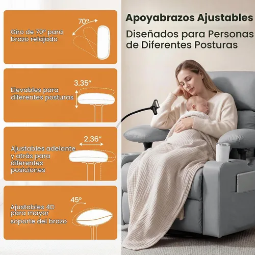 Vista 4 de FiveWillowise Mecedora eléctrica para guardería con reposabrazos ajustables Gris