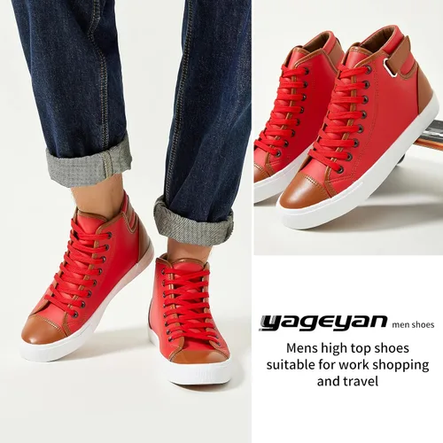 Vista 5 de yageyan Zapatillas altas blancas de los hombres para los zapatos de moda de cuero negro casual de la PU para los hombres