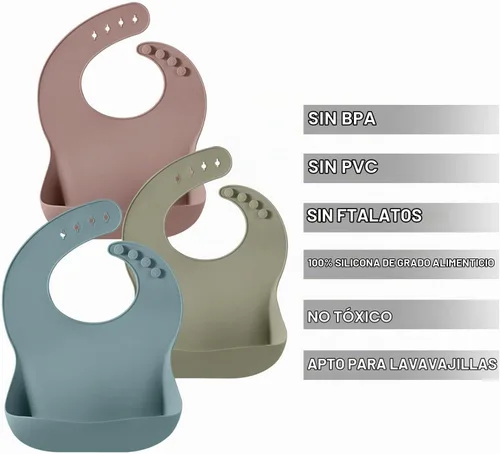 Vista 2 de PandaEar Set of 3 Silicone Baby Bibs, Waterproof Soft Adjustable Bibs for Babies Toddlers 10-72 Months