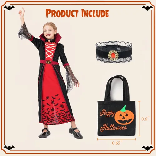 Vista 4 de JaosWish Disfraz de vampiro para niñas, disfraz de Halloween para niños, fiesta de disfraces, cosplay, reina de vampiro victoriana gótica real