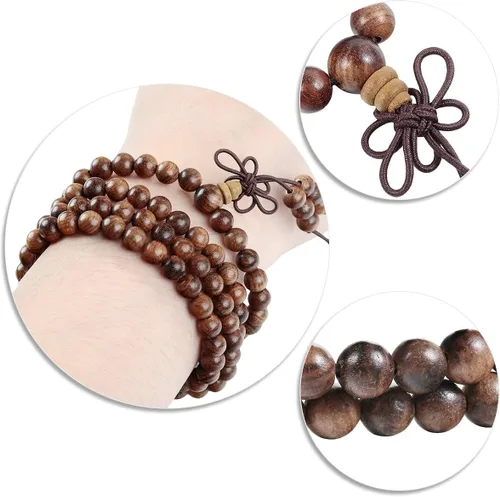 Vista 13 de TUMBEELLUWA Pulsera de 0.236 in con 108 cuentas de madera de oración de Mala para unisex, budista tibetano, meditación, rosario, estilo envolvente