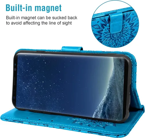 Vista 4 de Funda de teléfono para Samsung Galaxy S8 con protector de pantalla de vidrio templado, funda de cuero con tapa de girasol, soporte para tarjetas
