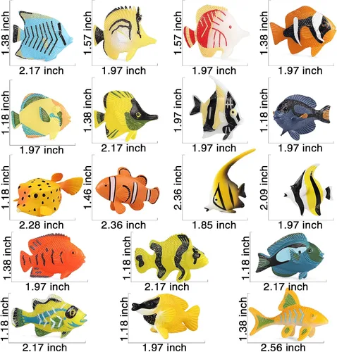 Vista 3 de SCAHOW 18 juguetes de peces tropicales para niños, juguetes surtidos de criaturas marinas en miniatura, peces de juguete falsos, mini figuras