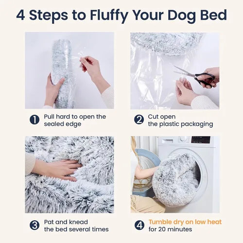 Vista 8 de JOLLYVOGUE - Cama calmante para perros y gatos pequeños y medianos, antiansiedad, redonda, suave, acogedora con parte inferior antideslizante