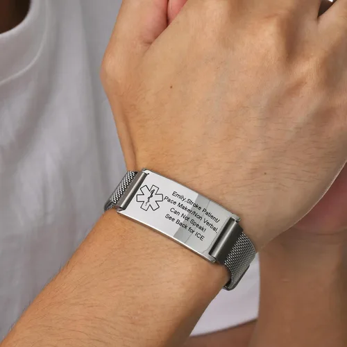 Vista 21 de VNOX Pulsera de identificación de alerta médica para hombres y mujeres, pulseras de alerta médica con grabado personalizado para mujeres y hombres
