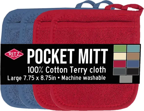 Vista 21 de RITZ Terry Pocket Mitt & Hot Pad: Unparalleled Heat Resistant, Durable 100% Cotton – Ergonomically Designed for Optimal Grip – Easy-Care Machine