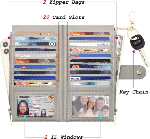 Vista 3 de ZRTARY Carteras para mujer con bloqueo RFID de cuero delgado y doble cartera organizadora de tarjetas con bolsillo con cremallera
