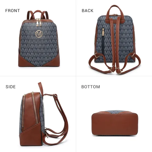 Vista 6 de MKP - Mochila mediana con doble cremallera para mujer de piel sintética para niñas y damas bolsa de hombro de viaje 2 unidades Azul oscuro Mochilas