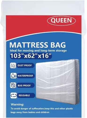 Vista 8 de Plastic Mattress Bag for Moving Storage, Mattress Protector Cover ,Mattress Bag for Disposal (King)
