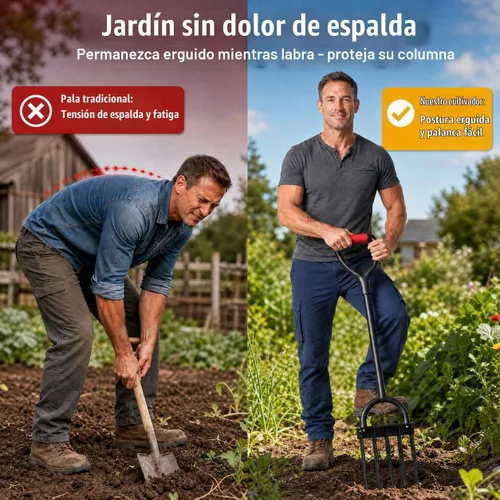 Vista 6 de Horquilla resistente de 5 dientes para jardinería - Horquilla de excavación de mango largo, garra desmalezadora de jardín