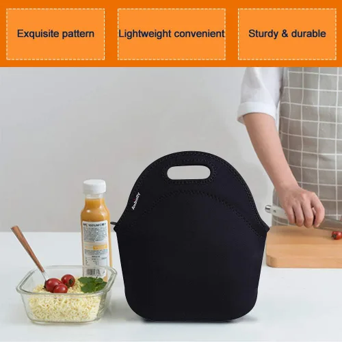 Vista 4 de Nevera de neopreno de Ambielly. Nevera con aislamiento para guardar la comida en un viaje, Negro Reusable Food Carrier for Office, Teachers