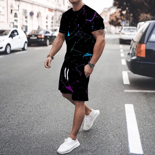 Vista 7 de EELHOE Men's Outfit Lightweight Regular Fit Short Sleeve Graphic Tees Printed Shorts Breathable Athletic Suit