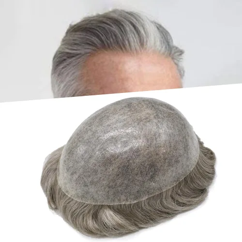 Vista 12 de PU Toupee para hombres pieza de pelo real sistema de reemplazo de cabello humano para hombres Toupee pieza de pelo para hombres piel polivinílica
