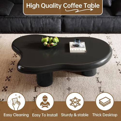 Vista 6 de HOTICKME - Mesa auxiliar Cloud para sala de estar, mesa auxiliar negra de 46.06 pulgadas con 3 patas, mesa auxiliar de estilo simple
