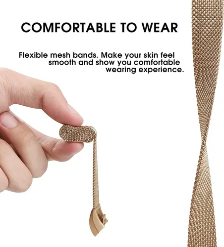 Vista 6 de Bandas de metal compatibles con Fitbit Alta/Fitbit Alta HR, malla de bucle de acero inoxidable transpirable, pulsera magnética ajustable para Oro