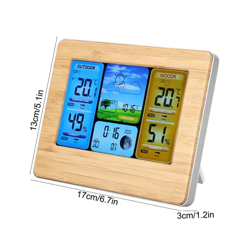 Vista 6 de Bewinner Estación meteorológica para interiores y exteriores, estación meteorológica digital LCD, reloj portátil para montaje en pared o termómetro
