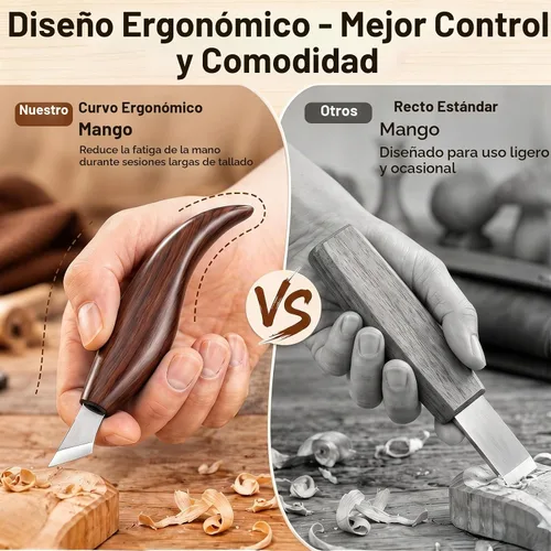Vista 5 de Tekchic Kit de tallado de madera Cuchillo de corte de lujo, juego de Marrón