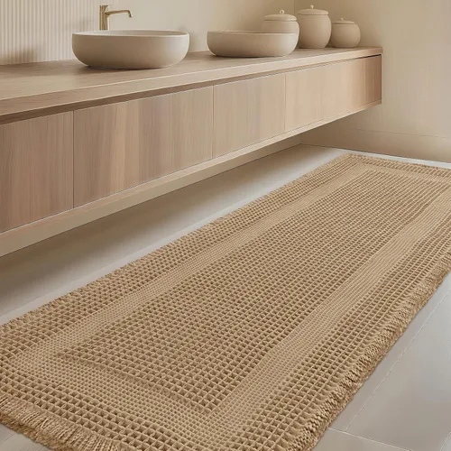 Vista 19 de Tapete de baño con diseño de gofre, moderno, bohemio, absorbente, antideslizante, ultrasuave, lavable a máquina, con letra de baño, dormitorio