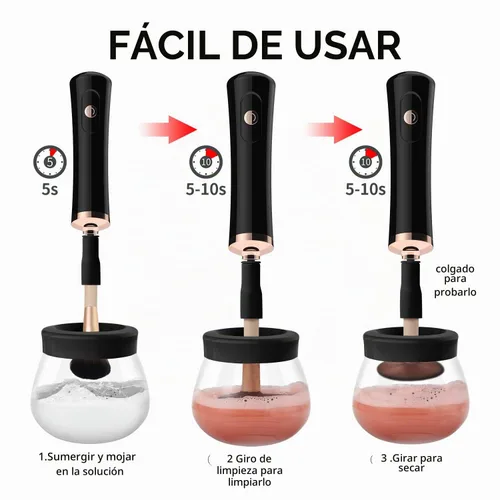 Vista 5 de Senbowe Máquina limpiadora y secadora de brochas de maquillaje mejorada, cepillo giratorio automático eléctrico para cosméticos con collares de goma