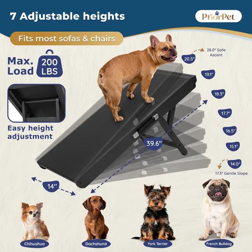Vista 2 de Rampa para perros para sofá, antideslizante, resistente, plegable, soporta hasta 200 libras, ajustable de 7 a 20 pulgadas, plataforma de aterrizaje