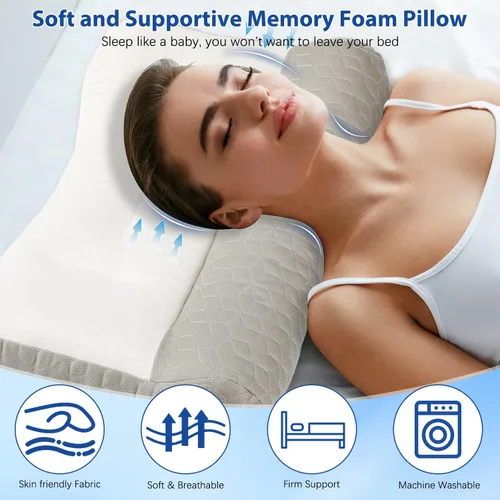 Vista 4 de Almohada ergonómica, almohada cervical para aliviar la tensión del cuello, almohada cervical para dormir, almohada cervical de apoyo cervical