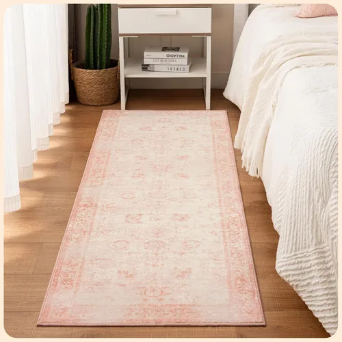 Vista 137 de Istana Alfombra larga antideslizante de 2.5 x 8 para el hogar, para pasillo y cocina, lavable, sedosa y suave al tacto, elegante, color azul y marfil