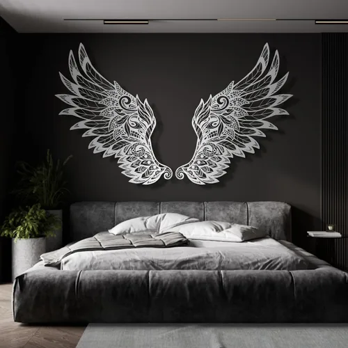 Vista 6 de Decoración de pared de alas de ángel de metal, decoración de pared de alas de ángel grandes, ángel de la guarda, escultura de pared de ángel, alas